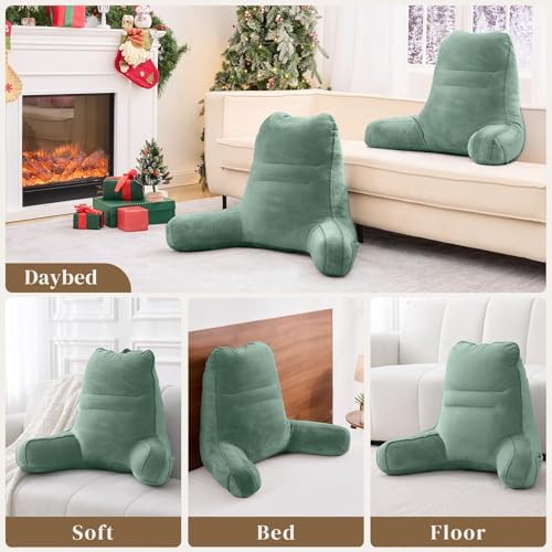 Image of Sasttie Reading Pillow for Bed, Back Pillow for Sitting Up, Sage | 21 inch Backrest Support Cushion for Couch, Sofa, and Floor, Dorm Essentials, OEKO-TEX, Adjustable Down Alternative Fill