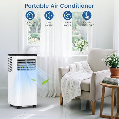 Image of Electactic 8000 BTU Portable AC, 3-in-1 Air Conditioner with Dehumidifier & Cooling Fan, Remote Control, LED Display, Sleep Mode, Quiet, 24H Timer, 360 Casters & Window Kit, for Room Office Apartment