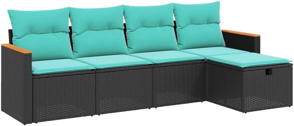 vidaXL 5 Piece Patio Sofa Set Outdoor Furniture – Black PE Rattan with Cushions