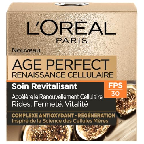 L’Oréal Paris – Crème de Jour FPS 30 Age Perfect Renaissance Cellulaire – Soin Revitalisant Rides, Fermeté & Vitalité – Au Complexe Antioxydant Protecteur - Tous Types de Peaux – 50 ml
