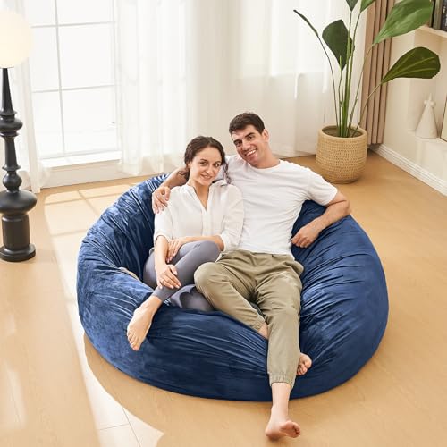 Image of Bean Bag Chairs for Adults - Memory Foam Furniture BeanBag Chair - Kids /Teens Sofa with Soft Micro Fiber Cover - Round Fluffy Couch for Living Room Bedroom College Dorm - 5 ft, Navy