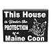 JennyGems -This House is Under The Protection of A Maine Coon Cat- Maine Coon Cat Stand Up Sign - Maine Coon Cat Gift Series, Maine Coon Quotes, Maine Coon Cat Mom, Maine Coon Cat Owner