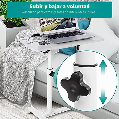 Ejoyous Mesa Auxiliar para Ordenador Portátil Con Ruedas - Forma de C, Altura Regulable, Mesa de Café Con Marco de Metal