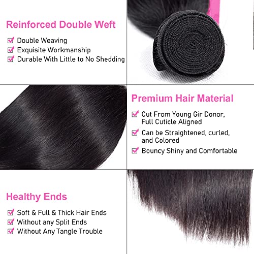 Yocytu STRAIGHT BUNDLES With Closure 100% Unprocessed Virgin Quick Weave 3 Bundles Human Hair thumb #2