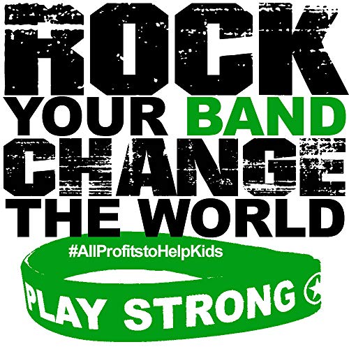 Play Strong Motivational Wristband Bracelets (Green, 6-Pack, Classic 1/2 x 7 Youth Size) Durable Silicone Bracelets, Team Coach Athlete Motivation #AllProfitsToHelpKids