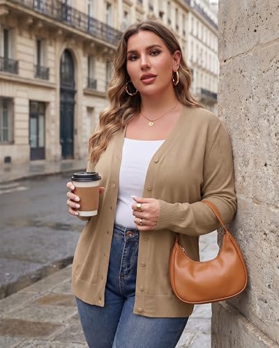 Image of TIANZHU Plus Size Cardigan for Women Button Open Front Long Sleeve V Neck Comfy Lightweight Sweaters XL-4XL