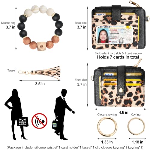 Image of COOLANS Silicone Bracelet Wristlet Wallet Credit Card Holder RFID ID Window Key Ring Tassel Slim Wallet Women Keychain Purse