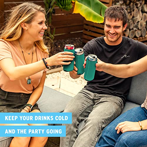 Image of Slim Can Cooler Sleeves (30-Pack) Soft Insulated Slim Can Koolie for White Claw Seltzer & Slim Beer - HTV Blanks for Vinyl Projects - Skinny Can Koolies Bulk - Tall Can Coolies for Slim Cans (Teal)