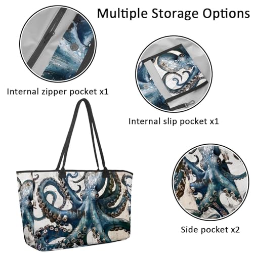 Large Beach Bag for Women, Vintage Map Bee Pattern Travel Tote with Pockets Waterproof Shoulder Handbag2