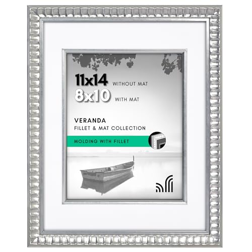 Americanflat 11x14 Picture Frame - Matted to 8x10 - Silver