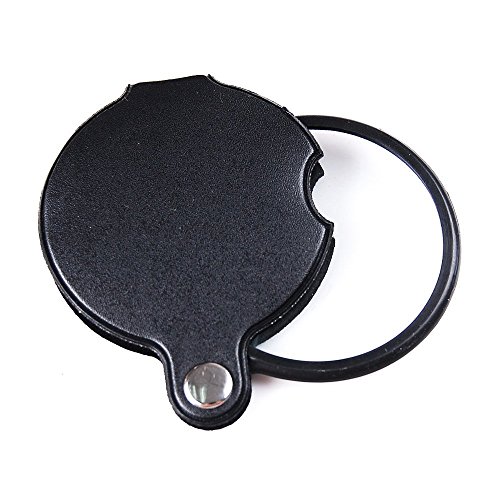 Saflyse 60mm Durchmesser 10x Mini Glas Linse Leselupe Taschenlupe Vergrößerungsglas Magnifier Uhrmacher-lupe faltbar mit PU Leder Deckung - Schwarz