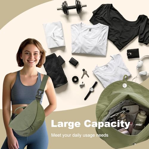 Geerlaqaly small gym Bag, Women, Wrinkled Nylon, Lightweight Waterproof Dumpling shaped Crossbody bag handbag,Sports、Daily4