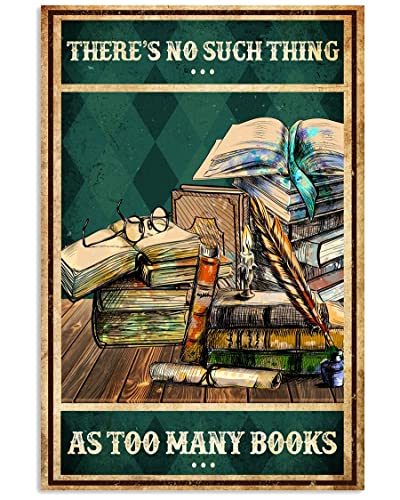 Books Lover, There's No Such Thing As Too Amny Books Canvas Framed 0.75 Inch or Poster No Frame Wall Art Room Decor, Bathroom, Bedroom, Living Room