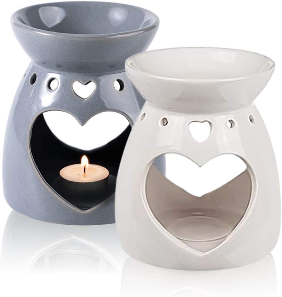 2Pcs Heart Shape OIL Burner Ceramic Aroma Burner Fragrance Wax Melt Burners Which Wax Holder Candle Scented Diffuser for Home Furnishings Bedroom Gift