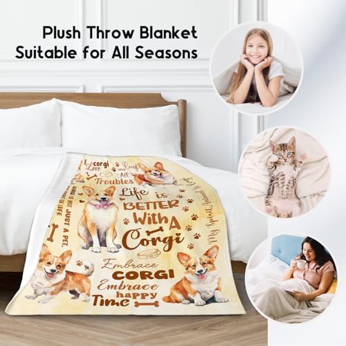 Corgi Blanket, Corgi Lovers Gift, Cute Soft Throw Gifts for Girls Boys Women, Cozy Flannel Throw Blankets for Bed Travel, 50"x60"