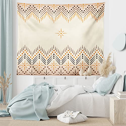 Ambesonne Geometric Tapestry, Vintage Prehistoric Aztec Motif With Folk Art Effect Print, Wide Wall Hanging For Bedroom Living Room Dorm, 80" X 60", Amber Peach #TOP5