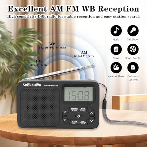 Image of AM FM Radio, Portable Emergency Weather NOAA Radio, Small Digital Radio with Dual Mode Storage, Digital Tuner, Sleep Timer, Wall Plug and Battery Powered (Grey)
