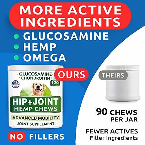 BARK&SPARK Advanced Hemp Chews for Dog Joint Pain Relief - Glucosamine Chondroitin Hemp Treats Hip Joint Health - Joint Supplement Large Breed & Small - Hemp Treats Joints Old Senior Dog (120Ct) - Image 3