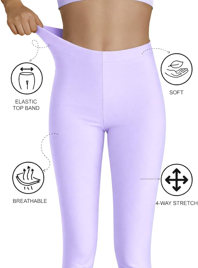 Lilax Girls' Athletic Shiny Soft Color Semi-Sheer Leggings Stretch Active Yoga Dance Pants for Kids