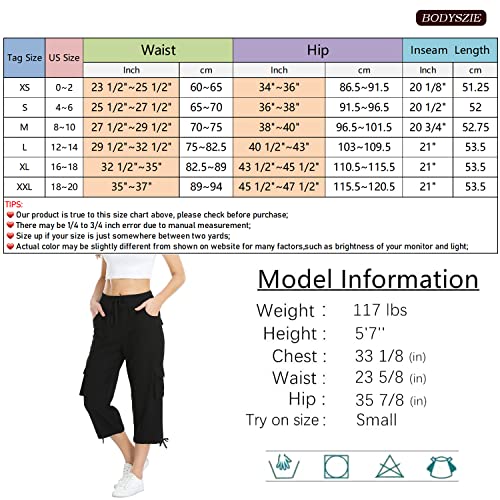 Miss Moly Women's Cargo Capris Hiking Running Pants Loose Button Decor Lightweight Quick Dry Athletic Outdoor Black M #TOP3