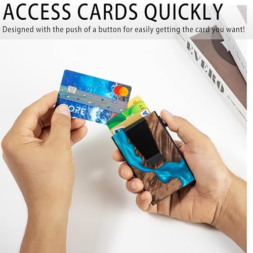 Image of Card Holder Wallets for Men | Slim Aluminum Wallet | RFID Blocking Minimalist Metal Pop Up Wallet | Money Clip & Cash Band | Expandable Compact Plate | Ultra-Thin | Men's Accessories & Gifts for Men
