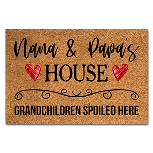 Nana & Papas House Funny Coir Doormat - Grandchildren Spoiled Here, Brown Coconut Fiber Mat, 23.7x15.7 inch, Novelty Gift, Front Door & Porch Welcome Mat