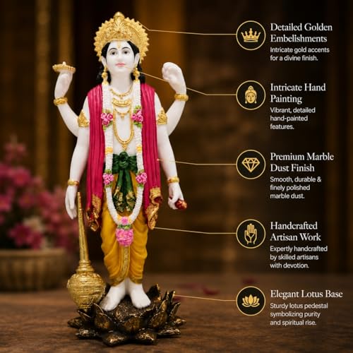 Image of ARMONIA Premium Lord Vishnu Idol for Home Decor - 15.7 Inch Handmade | Venkatesh Narayan Murti | Marble Dust Statue with Detachable Gada for Home Temple |Best Spiritual Gift for Wedding & Housewarming