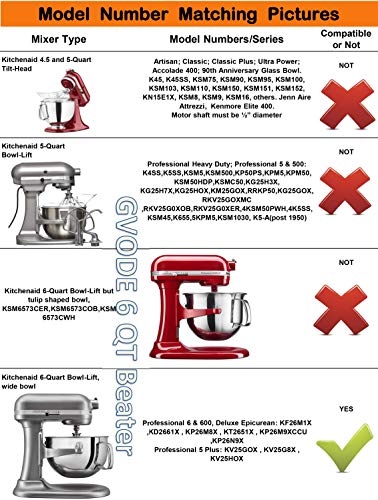 Gvode Flex Edge Beater Works with KitchenAid Bowl-Lift Stand Mixer 6 quart-Flat beater with silicone edge