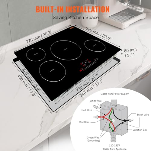 Vevor ELECTRIC COOKTOP 4 BURNERS 30 Electric Cooktop, 4 Burners, 30'' Induction Stove Top, Built-In Magnetic Cooktop 7500W, 9 Heating Level Multifunctional Burner, Led Touch Screen W/Child Lock & Over-Temperature Protection thumb #5