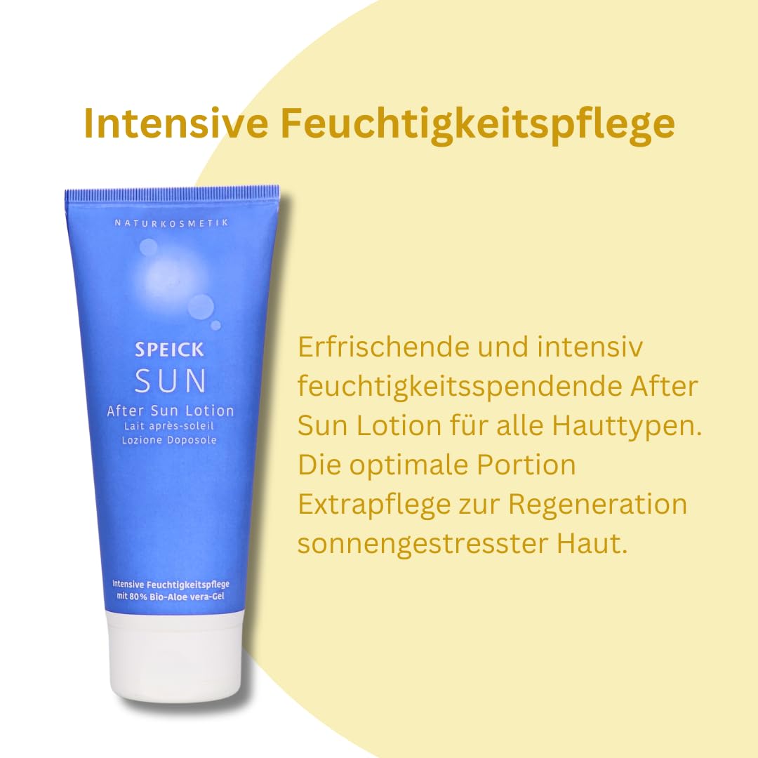Speick Sun After Sun Lotion, 1x 200 ml I Intensive Feuchtigkeitspflege mit 80% Bio-Aloe Vera-Gel I Für sonnenstrapazierte Haut I Kühlt und beruhigt I Spar-Set plus Pharma Perle give-away