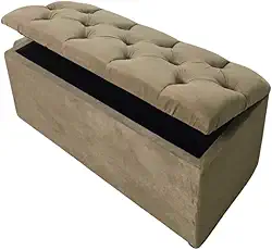 Puff Baú Solteiro Capitonê 0,90m Pé De Cama Guarda Objetos Brinquedos Sapateira Decoração (Bege Suede)