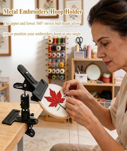 Image of Embroidery Stand, Embroidery Hoop Stand, Adjustable for Cross Stitch and Needlework, Tabletop or Lap Use, Stable Embroidery Frame Holder for Sewing Projects