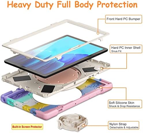 KENOBEE Case for Samsung Galaxy Tab A7 10.4" 2022/2020 (SM-T500/T503/T505/T507/T509), Rotating Multi-Functional Handle-Kickstand Shockproof Cover Built-in Screen Protector&Shoulder Strap&Stylus Holder