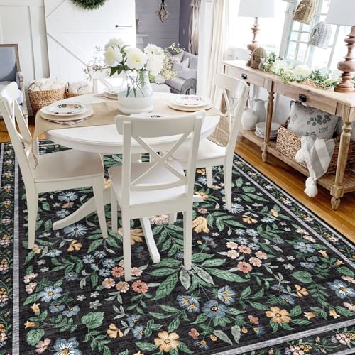 Tapete Floral Grande 6x9 Pies Negro Carbón LUXRUG miniatura 6