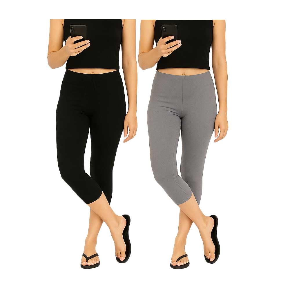 Womens Gym and Yoga Capri for Girls Black, Grey (2Pack)-picture-29