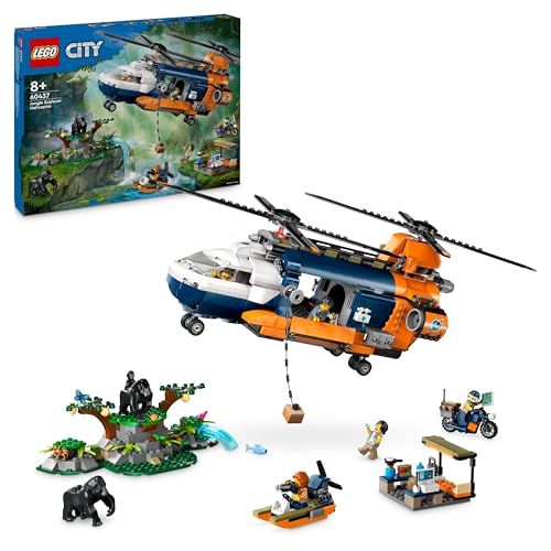 LEGO City L’Hélicoptère de l’Explorateur de la Jungle au Camp de Base - Set de Jeu d’Aventure et Véhicules pour Enfants dès 8 Ans- Jouet de Construction - 5 Minifigurines et 3 Gorilles 60437