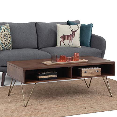 Image of SIMPLIHOME Hunter 48 inch Wide Solid Mango Wood Coffee Table in Umber Brown