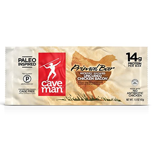 Caveman Foods Paleo Primal Bar, Hickory Smoked Chicken Bacon, 1.5 Ounce Bars (12 Count Box)