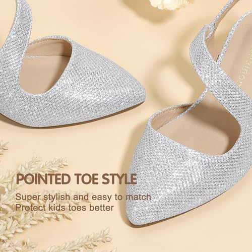 Image of Hehainom Girls Dress Shoes Kitten Heels Sandals Little Big Kids Pointed Toe Slingback Wedding Party Pumps Shoes