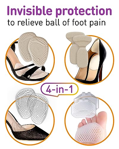 Image of Ball of Foot Cushions for High Heels - High Heel Inserts - Gel Shoe Inserts for Relieve Foot Pain - More Comfort with Foot Cushions for Women (Metatarsal Pads 4 in 1)