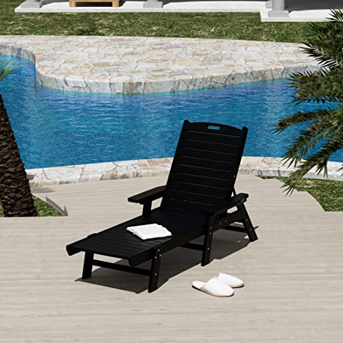 Westintrends Malibu Outdoor Lounge Chairs Set Of 2, All Weather Poly Lumber Black Chaise Lounge Pool Chairs With 5 Positions Backrest #TOP2