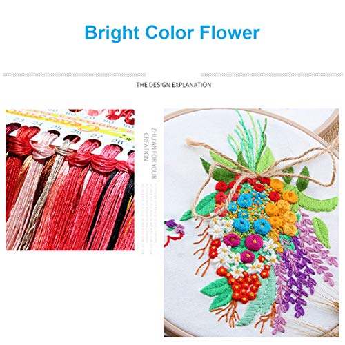 Image of Konrisa Stamped Embroidery Kit with Pattern Floral DIY Sewing Cross Stitch Kits for Adult Flowers Plants Embroidery Starter Kit with Embroidery Floss,Hoops,Color Thread,Needle,Instruction,Set of 2