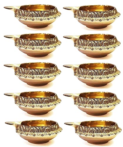 Image of Satvik 50 Pc Handmade Pure Virgin Brass Kuber Diya for Pooja Diwali Decoration Oil lamp Kutthu vilakku nilakku Deepak Deepam for Pujan Indian Housewarming Return Gift Items
