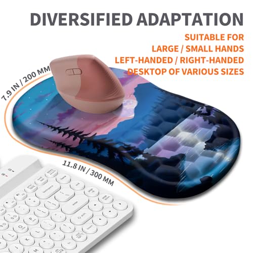 Image of Ergonomic Joint Wrist Support Mouse Pad with Memory Foam Cushion Massage Bump, Carpal Tunnel Pain Relief Mousepad Slope Design for Wrist Rest, 11.8x7.9 in, Moon Down