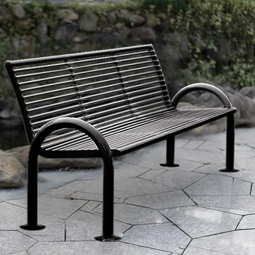 Banc de jardin en métal noir 120 cm avec dossier et accoudoirs pour extérieur