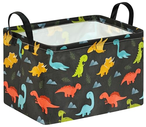 Image of Dinosaur Foldable Storage Basket Baby Gifts Basket Nursery Hamper with Waterproof Lining&Handles Organizer Bins for Boys' Bedroom, Nursery, Laundry, Toys, and Camping