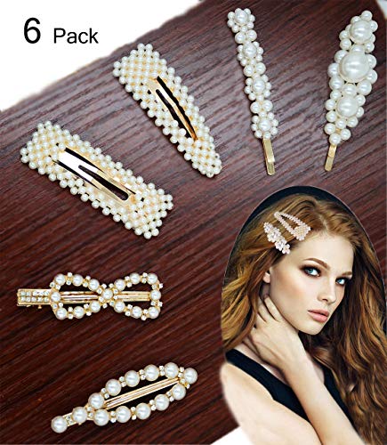 Pearls Hair Clips - Wellstyle Hair Barrettes for Girls Women Wedding Bridal Hair Pins Decorative Gold Fashion Styles Handmade Clip Hair Styling Headwear Accessories for Ladies Women Gifts 6 Pack
