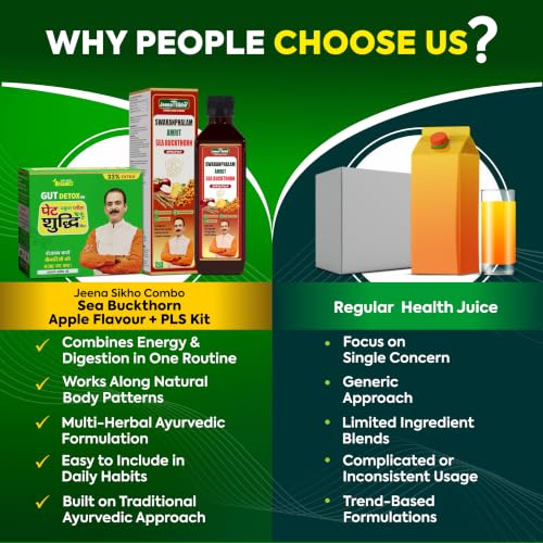 Image of Jeena Sikho Organics Combo Pack | Swaranfalam Amrit Sea Buckthorn (Apple Flavor) & Pet Yakrit Pleeha Shuddhi Kit | With Amlavetasa, Apple & Ashwagandha | For Immunity, Vitality and Daily Gut Balance