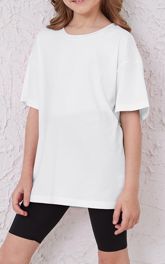 ZDC Girls Short Sleeve T Shirts Kids Summer Oversized Tops Trendy Crewneck Basic Tees 5-14 Years4