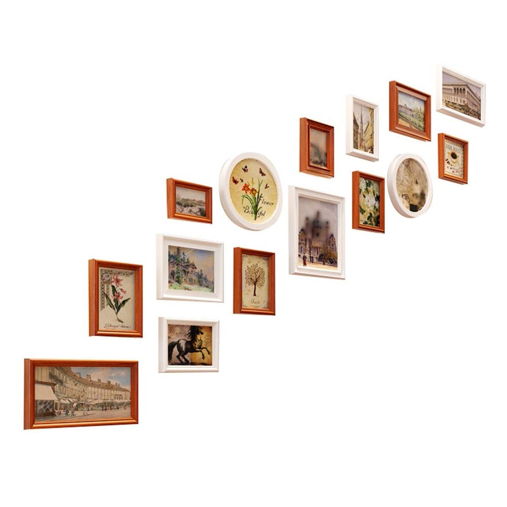 Mur de photos avec cadre photo multiple en bois massif rétro pour escalier (207x120cm, 15 pièces)
